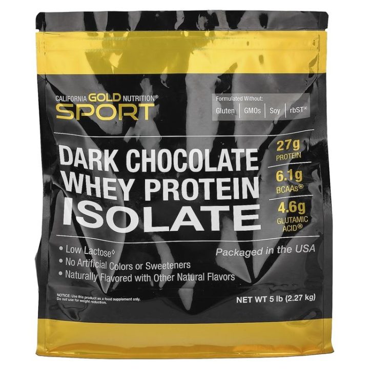 California Gold Nutrition, Sport, изолят сывороточного протеина, вкус темного шоколада, 2,27кг