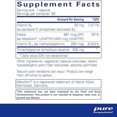 Pure, Homocysteine Factors, Поддержание нормального уровня гомоцистеина, 60 капсул