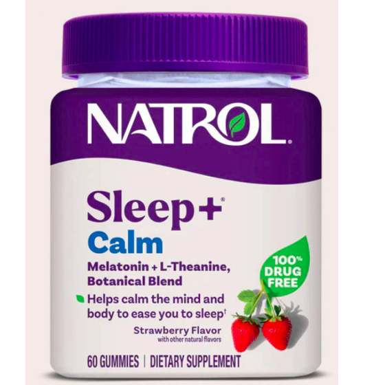 Nаtrоl, Sleep + Calm, Mелатонин + L-теанин, для взрослых, клубника, 60 жевательных таблеток