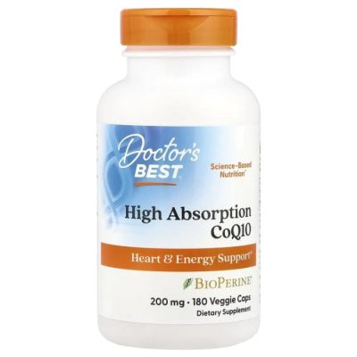Doctor's Best, легкоусвояемый коэнзим Q10, 200 мг, с черным перцем, 180 капсул