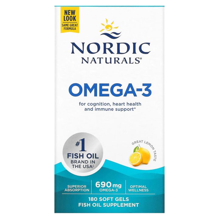 Nordic Naturals, Омега-3 со вкусом лимона, 690мг, Omega-3, 180капсул