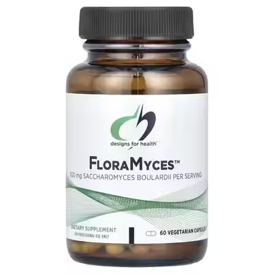Designs for Health, FloraMyces, сахаромицеты Буларди, пробиотические дрожжи, без лактозы, 60 капсул