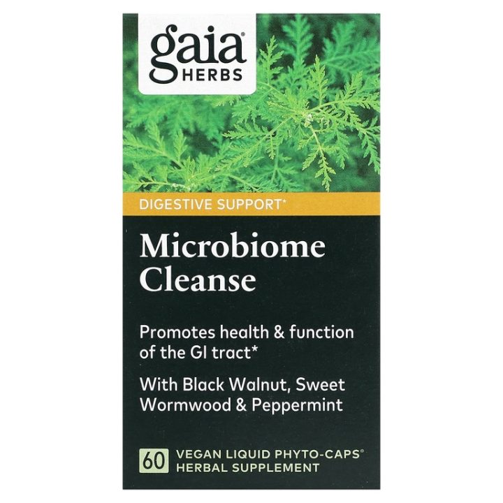 Gaia Herbs, Microbiome Cleanse, очищение микробиома, 60 веганских жидких фитокапсул