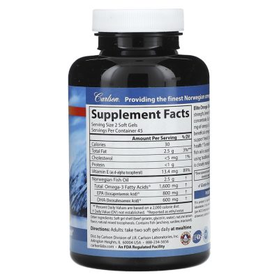 Carlson Labs, Elite Omega-3 Gems, Омега-3, 1600 мг, 90 капсул