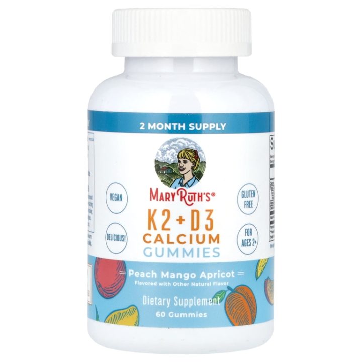 MaryRuth's, K2 + D3 Calcium Gummies, Кальций K2 + D3, персик, манго, абрикос, 60 мармеладок
