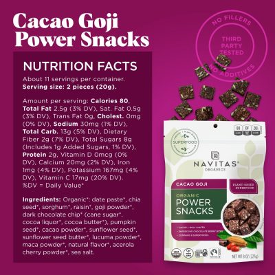 Navitas Organics, Organic Power Snacks, органический снек, какао и ягоды годжи, 227 г