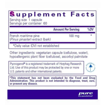Pure Encapsulations, Пикногенол 100мг, антиоксидантный комплекс, 60 капсул - срок до 09/26