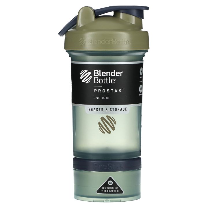 Шейкер спортивный + таблетница, Blender Bottle, Prostak, зеленый, FC Tan, 651 мл (22 унции)