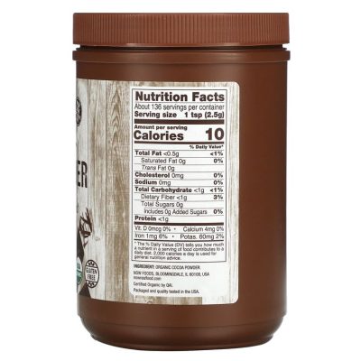 NOW, Real Food, Cocoa Powder, органический какао-порошок без сахара, 340 г