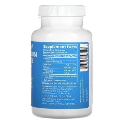 BodyBio, Calcium / Magnesium Butyrate, Бутират кальция / магния, 100 капсул
