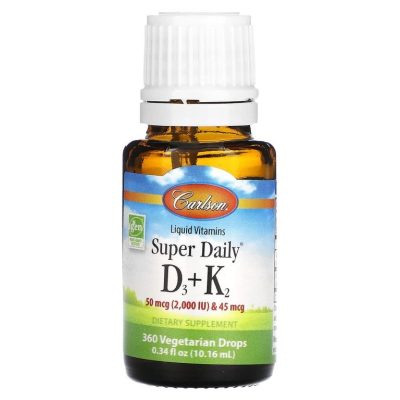 Carlson, Super Daily, витамины D3 + K2, 2000 МЕ, 10,16 мл