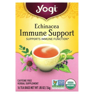 Yogi Tea, Immune Support, чай для иммунитета с эхинацеей, без кофеина, 16 чайных пакетиков