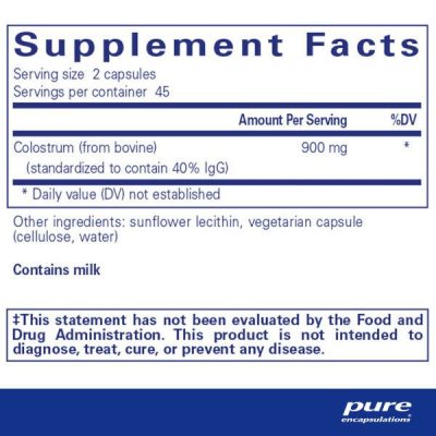 Pure Encapsulations, Колострум 40% IgG, Colostrum, поддержка иммунитета, 90 капсул