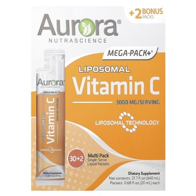 Aurora Nutrascience, Mega-Pack+, Vitamin C, липосомальный витамин C, 3000 мг, 32 пакетика