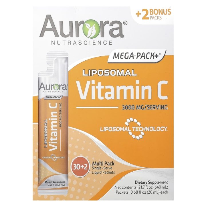 Aurora Nutrascience, Mega-Pack+, Vitamin C, липосомальный витамин C, 3000 мг, 32 пакетика