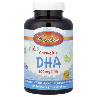 Carlson, Жевательная ДГК для детей, 100 мг, Kid's Chewable DHA, со вкусом апельсина, 180 капсул