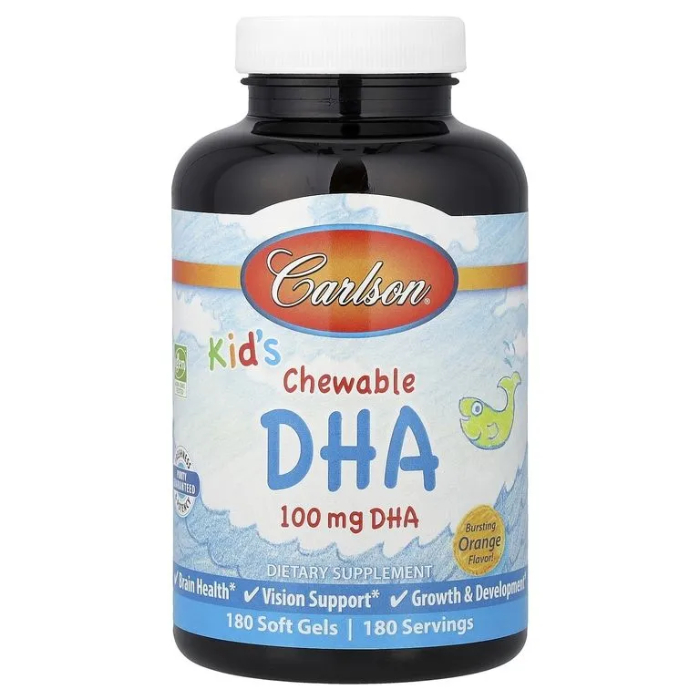Carlson, Жевательная ДГК для детей, 100 мг, Kid's Chewable DHA, со вкусом апельсина, 180 капсул