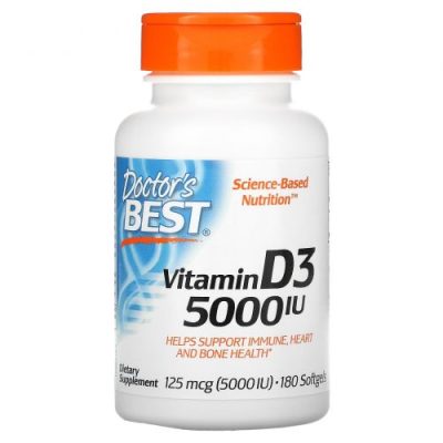 Doctor's Best, Витамин D3, Д3 5000 МЕ, 180 капсул