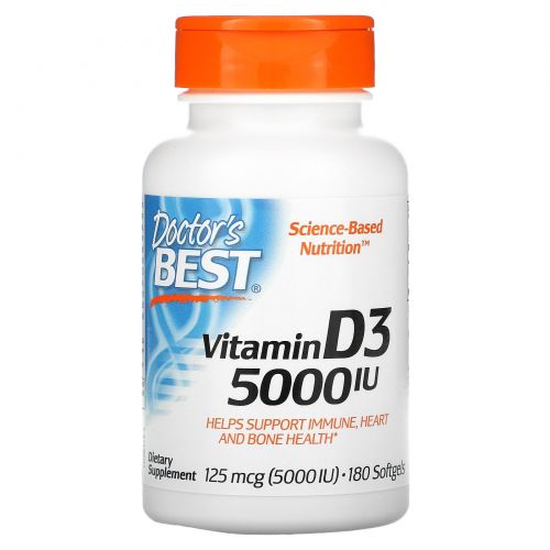 Doctor's Best, Витамин D3, Д3 5000 МЕ, 180 капсул