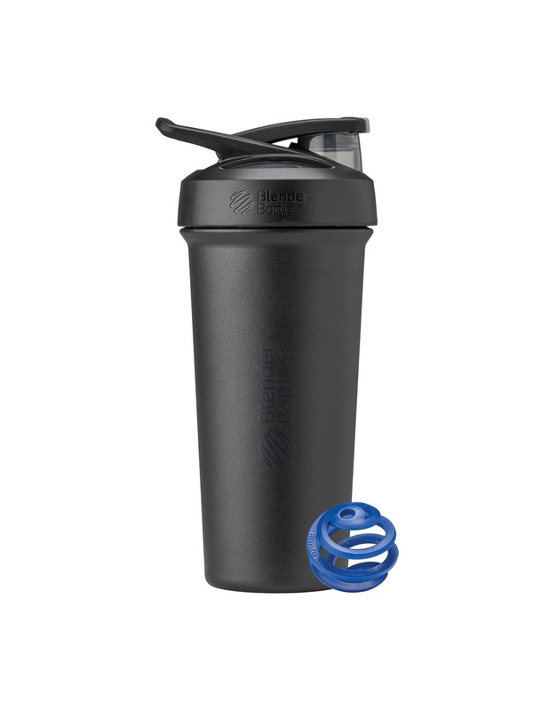 BlenderBottle, Шейкер спортивный, Stainless Sleek Sport, цвет шейкера All Black (чёрный), цвет шарика Cobalt (синий), 740 мл (25 унций)