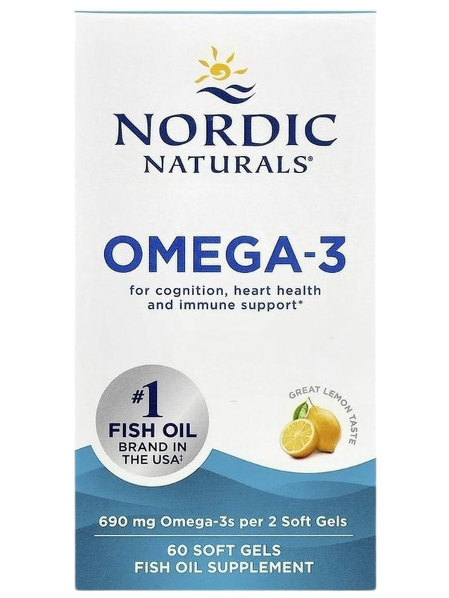 Nordic Naturals, Омега-3 со вкусом лимона, 690мг, Omega-3, 60 капсул