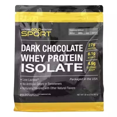 California Gold Nutrition, Sport, изолят сывороточного протеина, вкус темного шоколада, 907 г