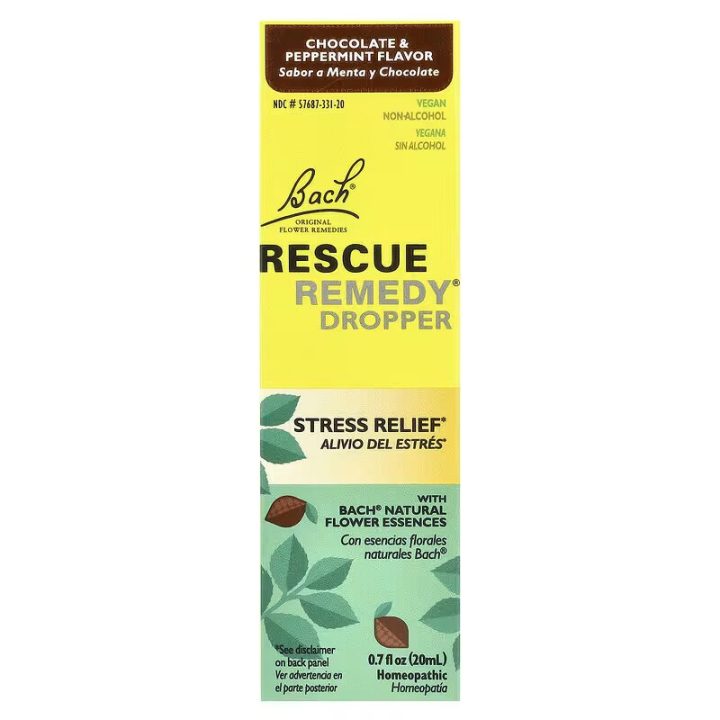 Bach, Rescue Remedy, капли для снятия стресса, шоколад и мята, 20 мл