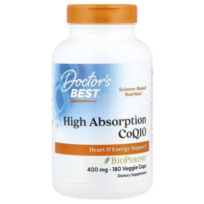 Doctor's Best, легкоусвояемый коэнзим Q10 с черным перцем, High Absorption CoQ10, 400 мг, 180 капсул