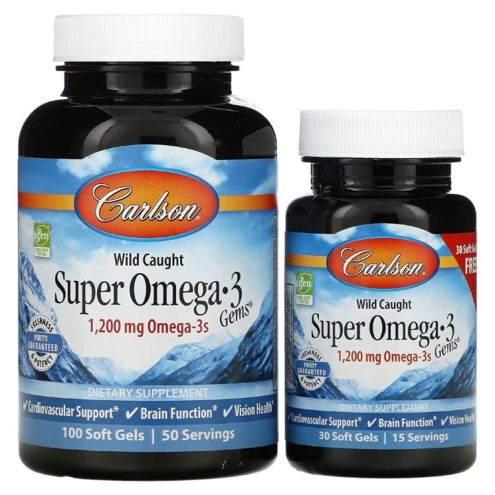 Carlson Labs, Super Omega-3, высокоэффективная омега-3, 1200 мг, 100+30 капсул