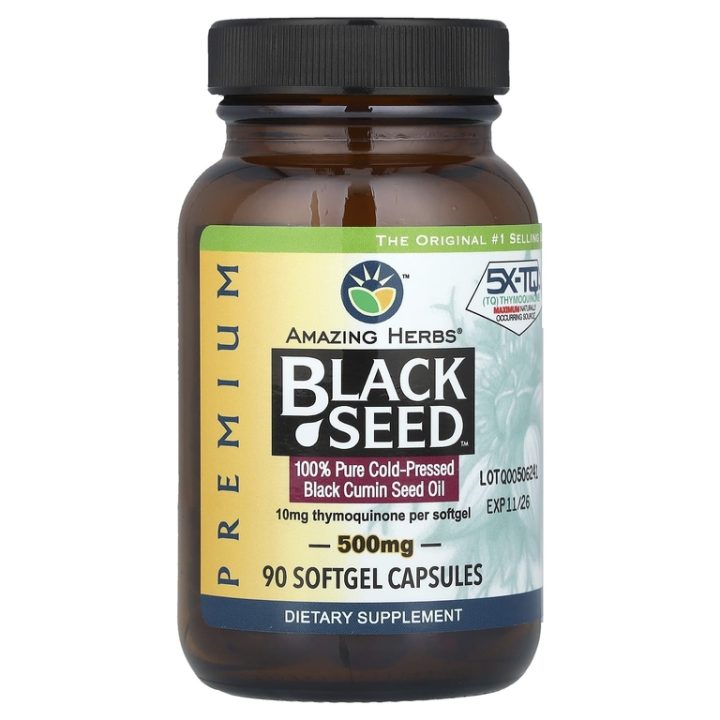 Amazing Herbs Black Seed, масло семян черного тмина, 500мг, 90 мягких капсул