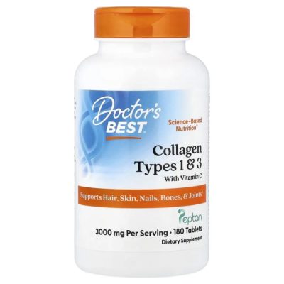 Doctor's Best, Коллаген типов 1 и 3 с витамином C, Collagen Types 1 & 3 with Vitamin C, 180 таблеток