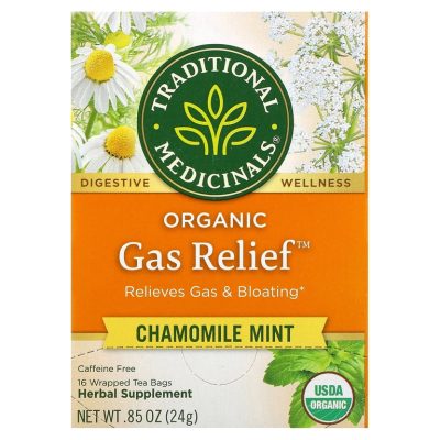 Traditional Medicinals, Gas Relief, чай от метеоризма, ромашка и мята, 16 чайных пакетиков