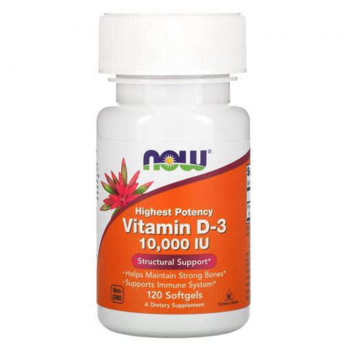 Витамин D3 10 000, NOW Foods, 120капсул