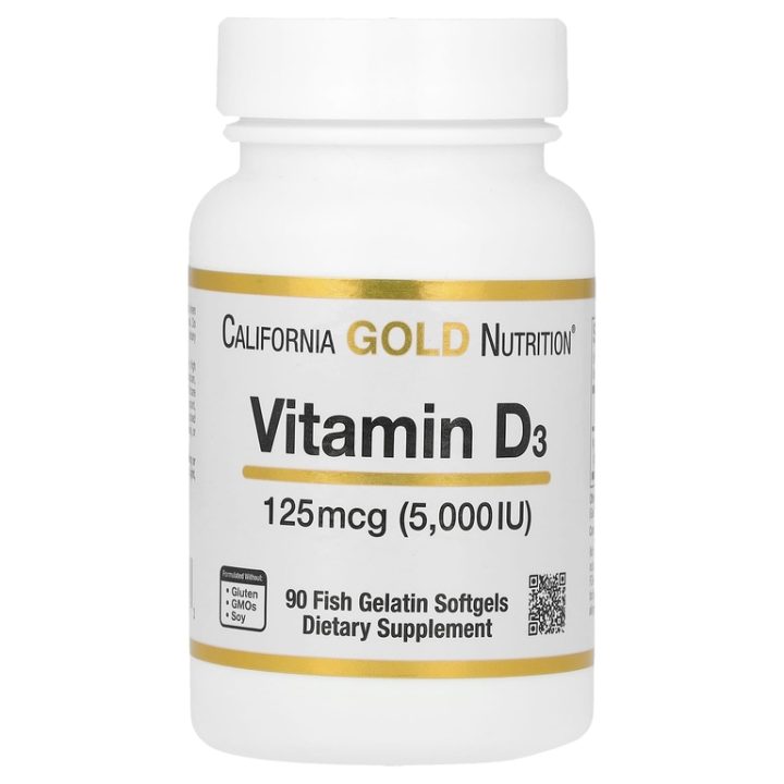 California Gold Nutrition, Витамин D3, 125 мкг (5000 МЕ), 90 капсул из рыбьего желатина