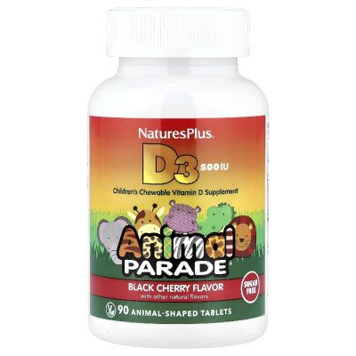 Natures Plus, Animal Parade, витамин Д3, со вкусом вишни, 90 таблеток в форме животных