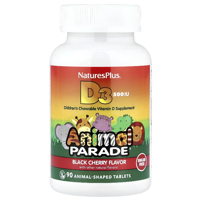 Natures Plus, Animal Parade, витамин Д3, со вкусом вишни, 90 таблеток в форме животных