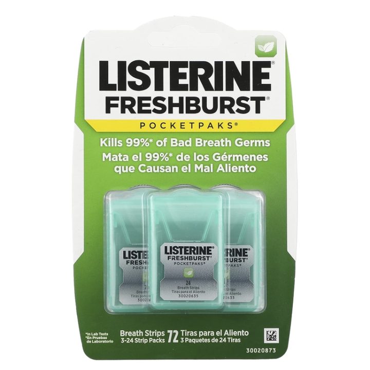 Listerine, Pocketpaks, полоски для свежести дыхания, Freshburst, 3 шт по 24 полоски
