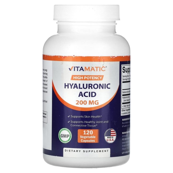 Vitamatic, Hyaluronic Acid, Гиалуроновая кислота, 200 мг, 120 капсул