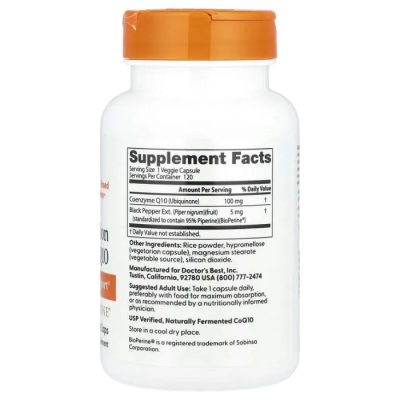Doctor's Best, легкоусвояемый коэнзим Q10 с черным перцем, High Absorption CoQ10, 100 мг, 120 капсул