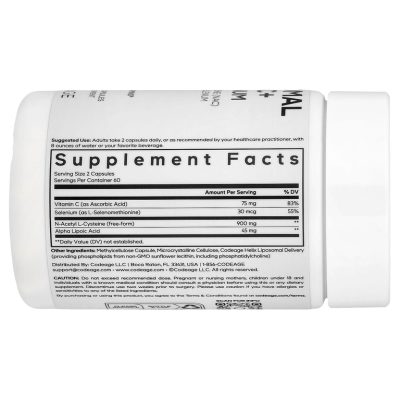 CodeAge Liposomal NAC+ Platinum, N-ацетил-L-цистеин с витамином С и селеном, 120 капсул