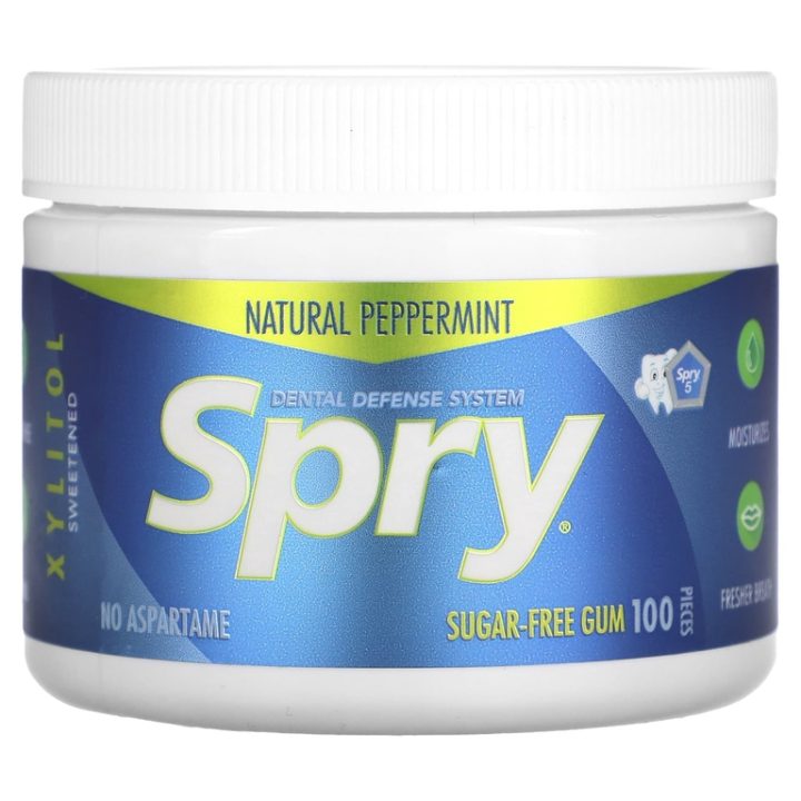 Xlear, Spry, жевательная резинка без сахара, вкус перечной мяты, 100 штук