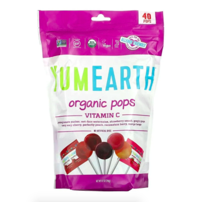 Yum Earth, Органик леденцы на палочке с витамином С, в индивид упаковках, 40шт