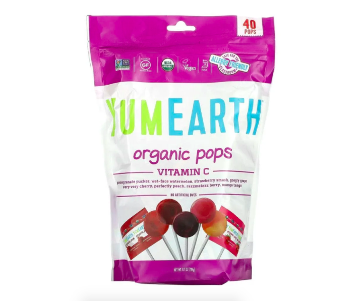 Yum Earth, Органик леденцы на палочке с витамином С, в индивид упаковках, 40шт