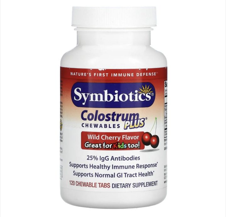 Молозиво, Colostrum Plus, Symbiotics, со вкусом вишни, 120 жевательных таблеток