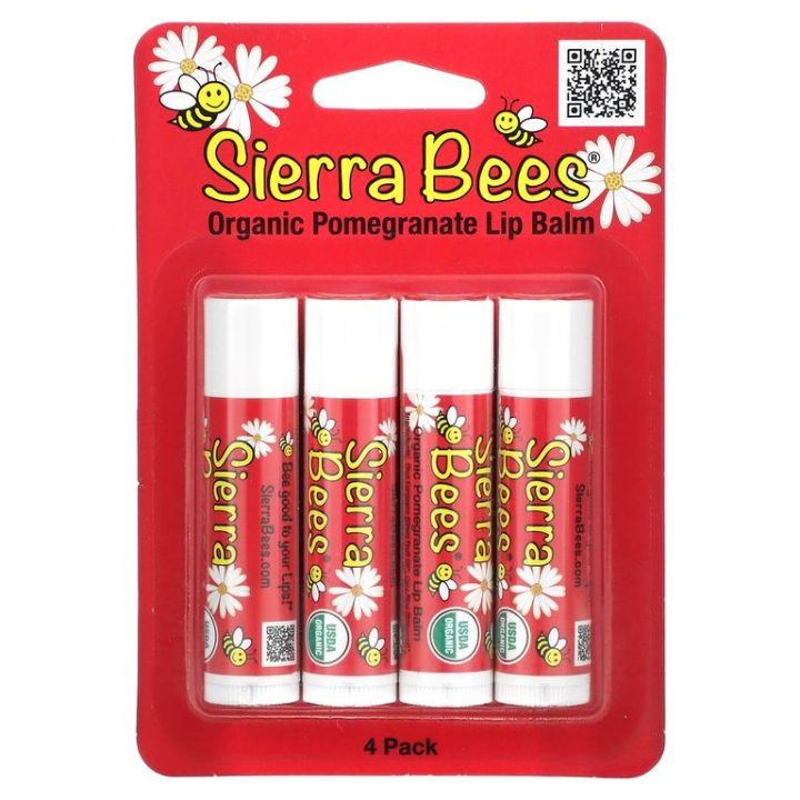 Sierra Bees, набор органических бальзамов для губ, гранат, 4 штуки