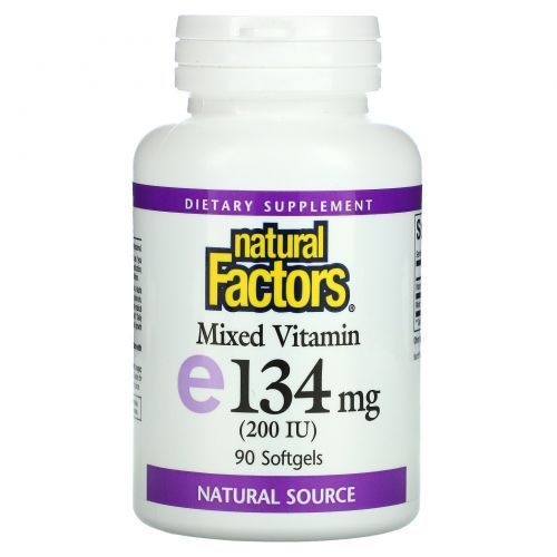 Natural Factors, витамин E 200 ME, 90 капсул