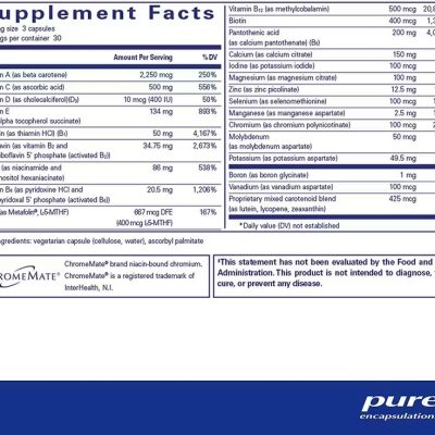 Pure Encapsulations, Nutrient 950, Витамины и минералы, без меди и железа, 90 капсул