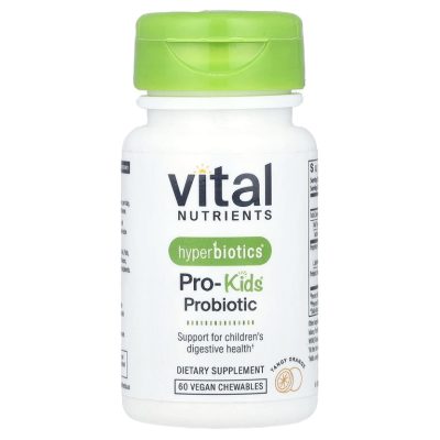 Vital Nutrients (Hyperbiotics), пробиотики для детей, апельсин, 60 жеват таб