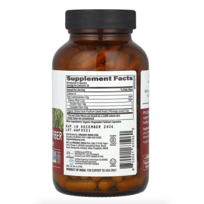 Organic India, Psyllium Fiber, Органическое волокно подорожника, 180 вегетарианских капсул