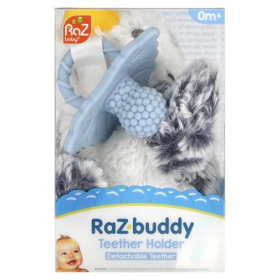 RaZbaby, Съемный силиконовый прорезыватель и мягкая игрушка пингвин, для малышей с 0 месяцев